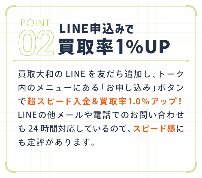 LINE申込みで買取率1%UP